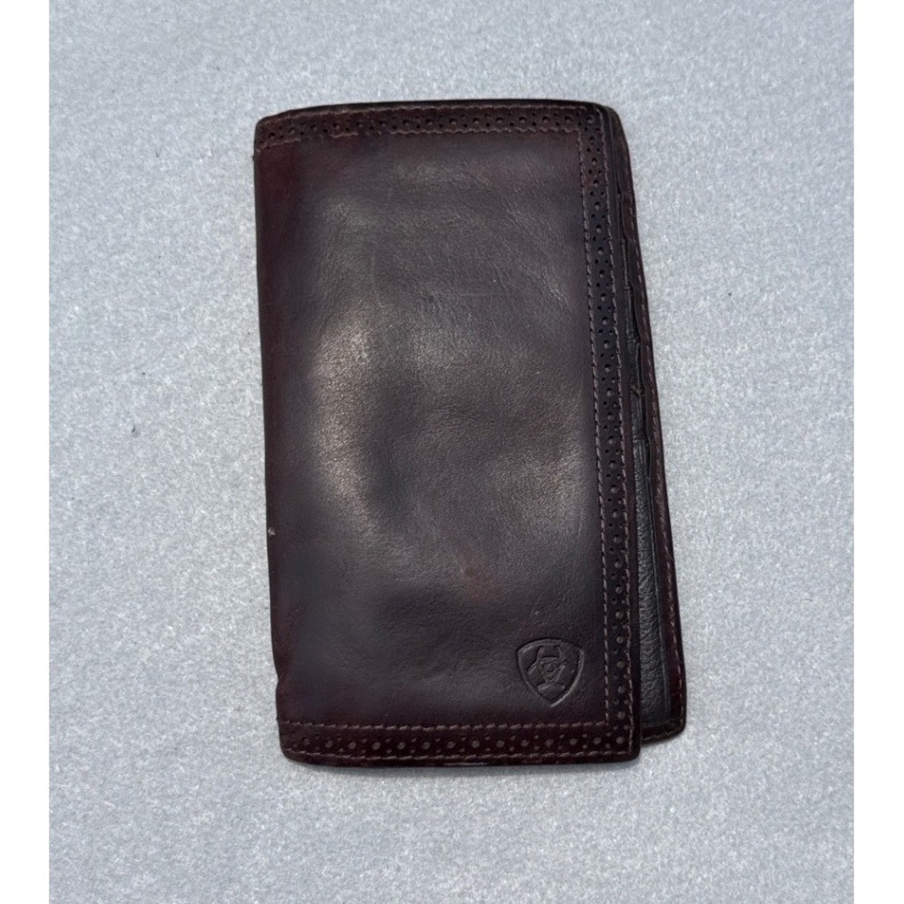 Ariat Rodeo Wallet Mens OS Brown Fair Leather Bifold Western Brogue Logo Long